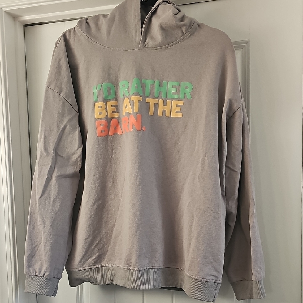 Gray Hoodie "I'd Rather Be At The Barn" Graphic Text Womens Large